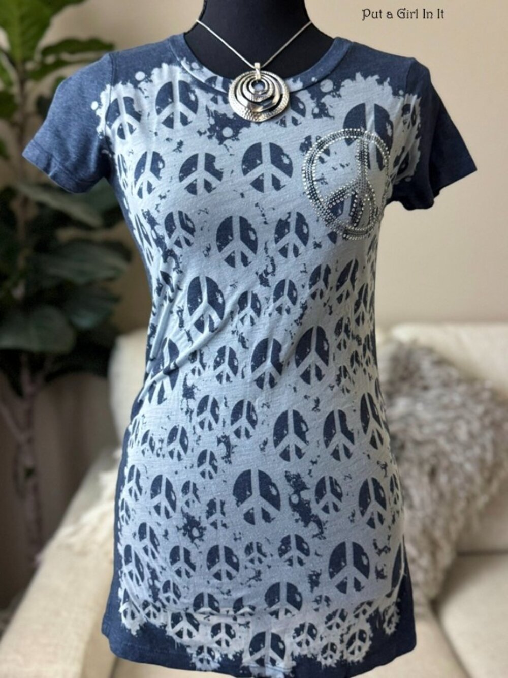Vocal Apparel Women's Crystal Blue Hippie Peace Sign Burnout T Shirt S M L XL